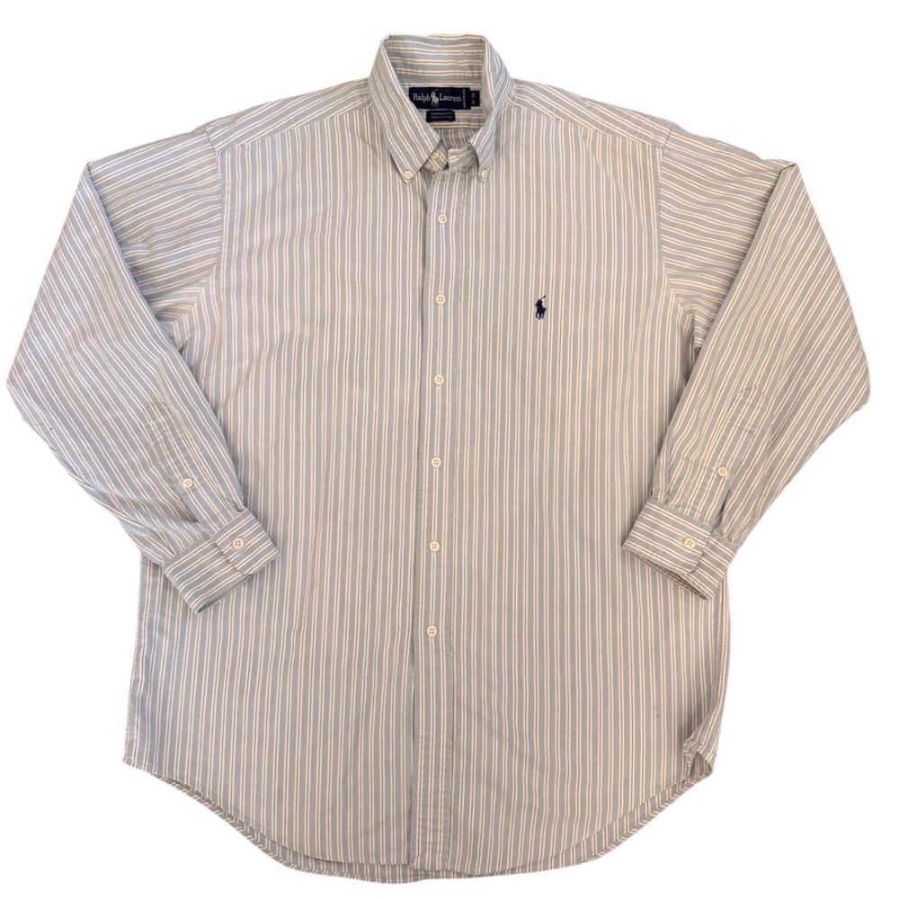 Ralph Lauren Yarmouth Mens 16-34 Blue White Striped Cotton Oxford Shirt
